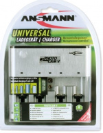 Batteriladdare, 5 batterier, alla storlekar, LED, silver