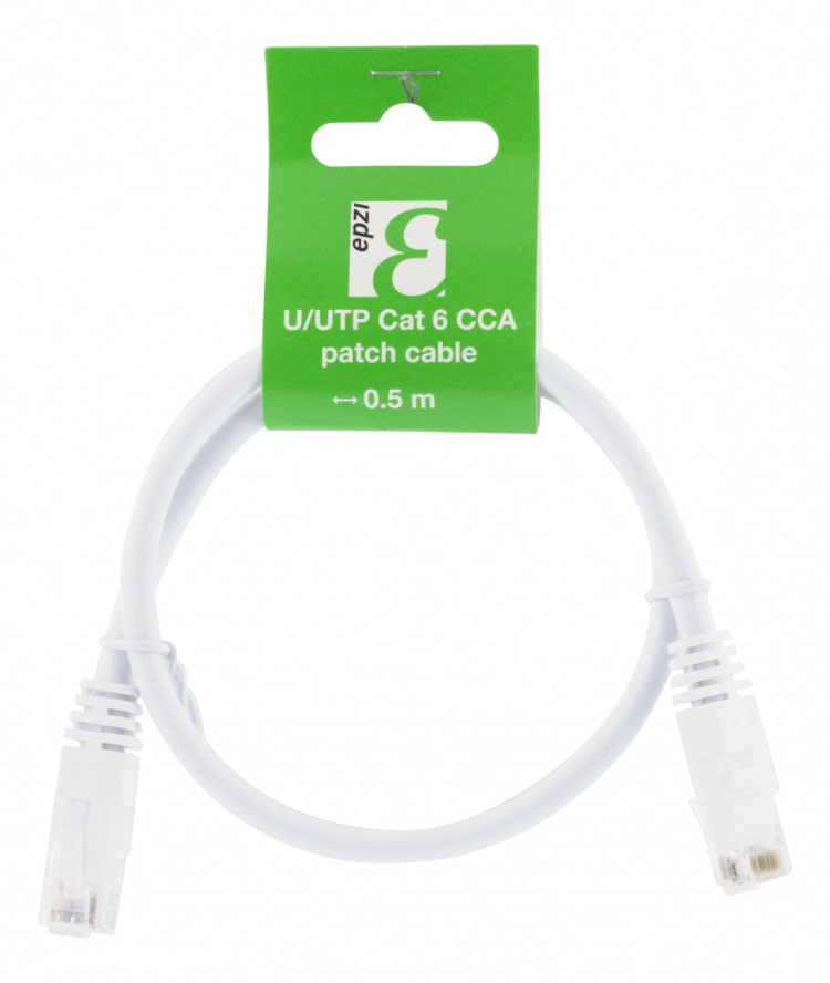 EPZI U/UTP Cat6 patchkabel, CCA, 0,5m, 250MHz, vit