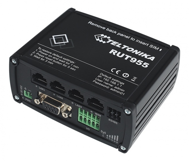 Teltonika RUT955 GSM-3G-4G-router,dual sim,4G upp till 150 Mbps,svart