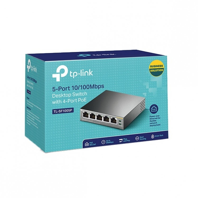 TP-Link Skrivbordsswitch, 4-portar, PoE, 100 Mbps, 58W, svart
