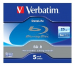 Verbatim BD-R SL Datalife, 25GB, 6x hastighet, 5-pack, BD-R version1.3