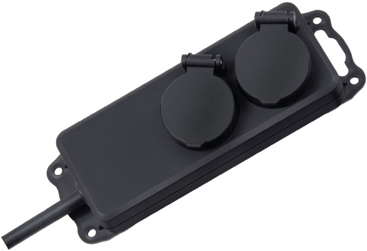 brennenstuhl Hylsfördelare IP44 2-faldig (uttagslist för användning på byggarbetsplatser och permanent användning utomhus, 2m kabel) svart TYPE F