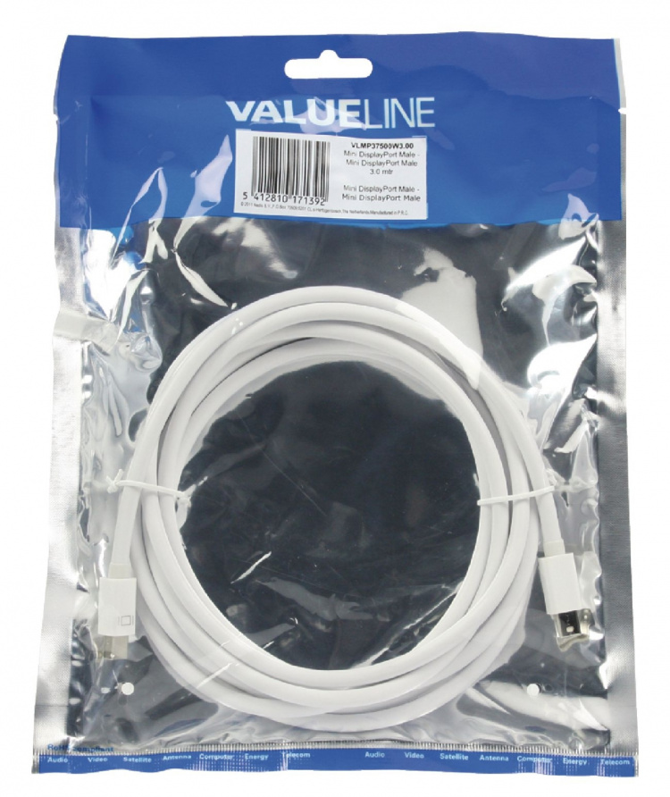 Valueline Mini Displayport-Kabel Mini DisplayPort-hane - Mini DisplayPort-hane 3.00 m Vit Valueline Mini Displayport-Kabel Mini DisplayPort-hane - Mini DisplayPort-hane 3.00 m Vit