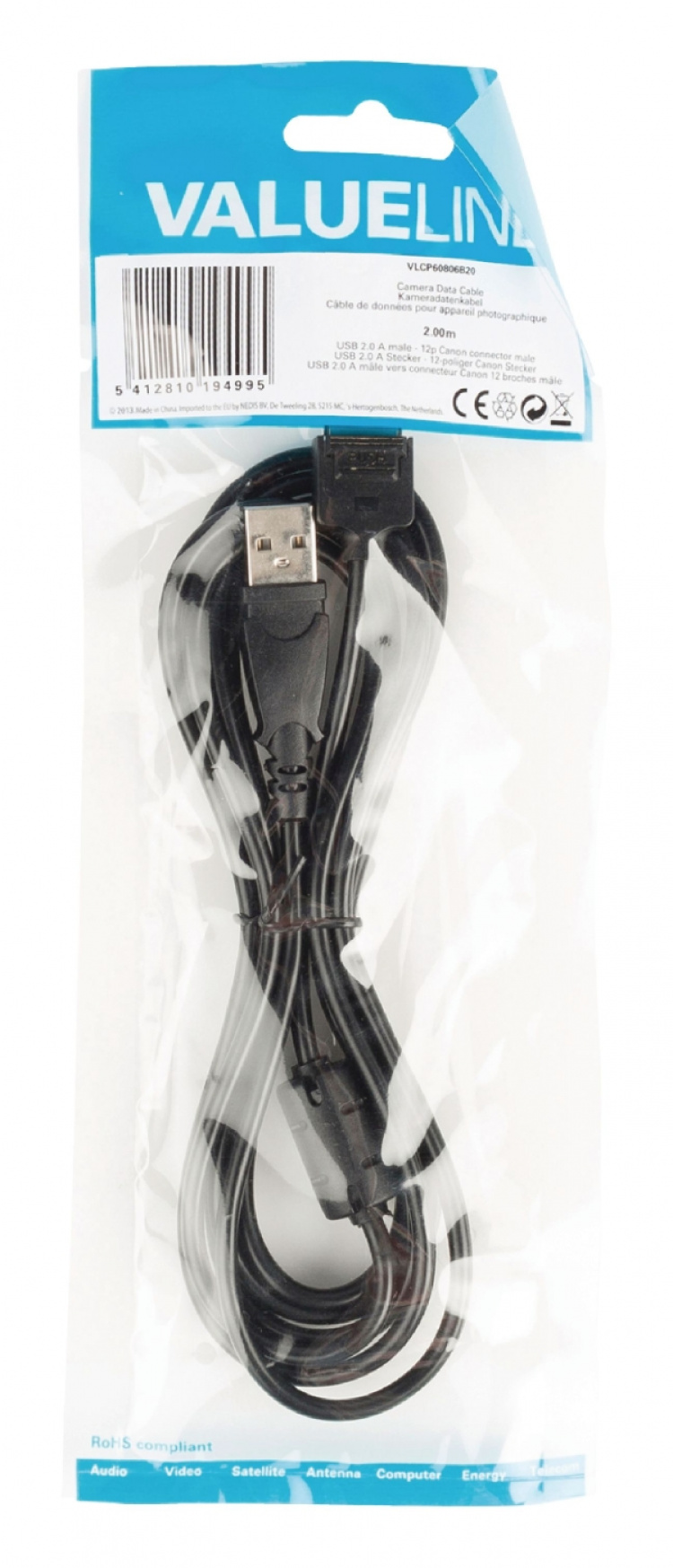 Valueline USB 2.0-kabel USB A hane - Canon 12-stifts hankontakt 2.00 m Svart