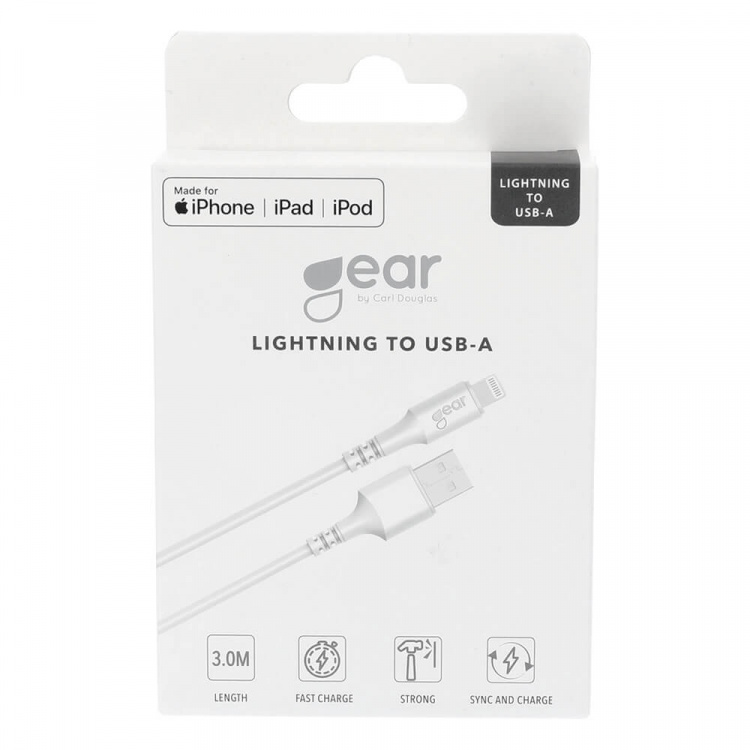 Gear Rund Laddkabel Lightning till USB-A 3m Vit MFI