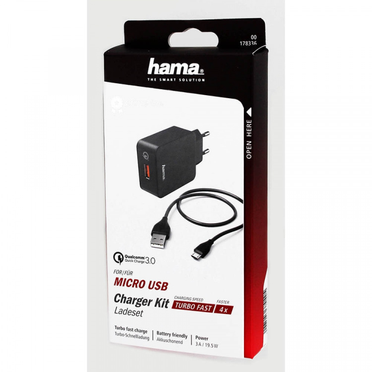 Hama Laddare 220V Micro-USB 3A lös kabel 1.5m QC 3.0