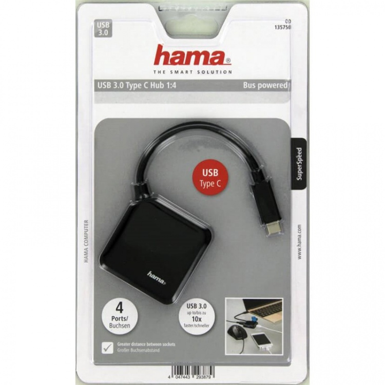 Hama USB 3.1 Hub Typ C 1:4 Svart