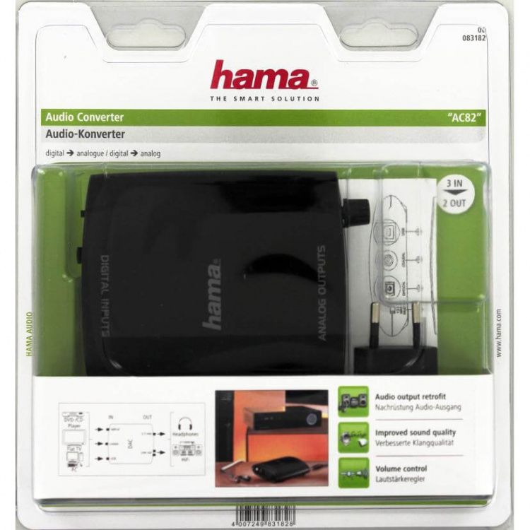 Hama Audio Converter AC82 3till1 Omvandlar Digital Till Analog Hama Audio Converter AC82 3till1 Omvandlar Digital Till Analog