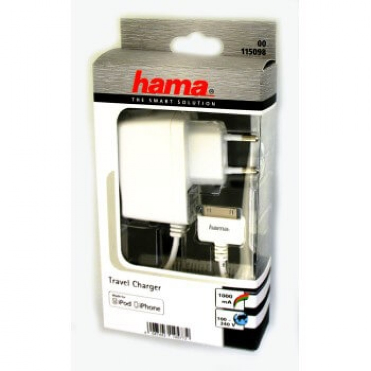 Hama iPhone3/4 Laddare 220V Vit 30pin MFI Hama iPhone3/4 Laddare 220V Vit 30pin MFI