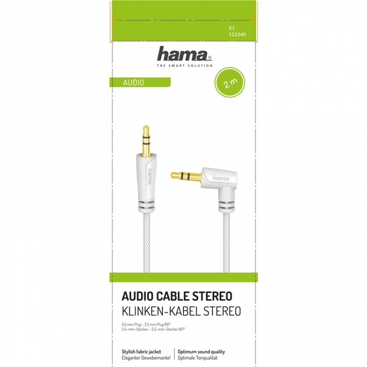 Hama Kabel Audio 3.5mm-3.5mm Vinklad Vit 2m Hama Kabel Audio 3.5mm-3.5mm Vinklad Vit 2m