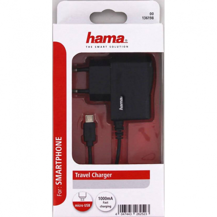 Hama Laddare 220V MicroUSB 1A Svart