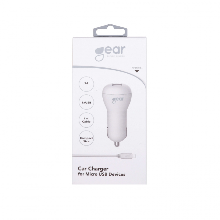 Gear Laddare 12-24V 1xUSB 1A Vit MicroUSB Kabel Rund 1m