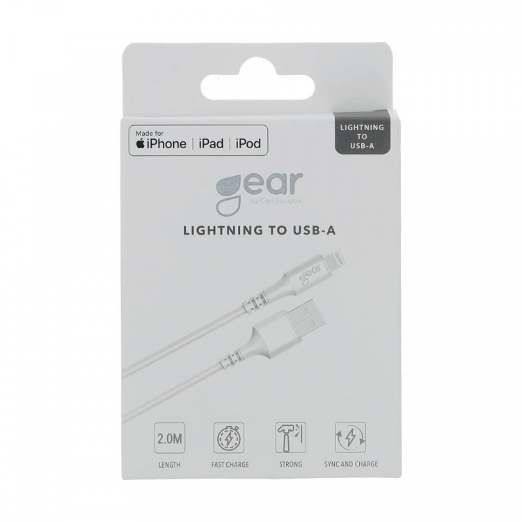 Gear Rund Laddkabel Lightning till USB-A 2m Vit MFI Gear Rund Laddkabel Lightning till USB-A 2m Vit MFI