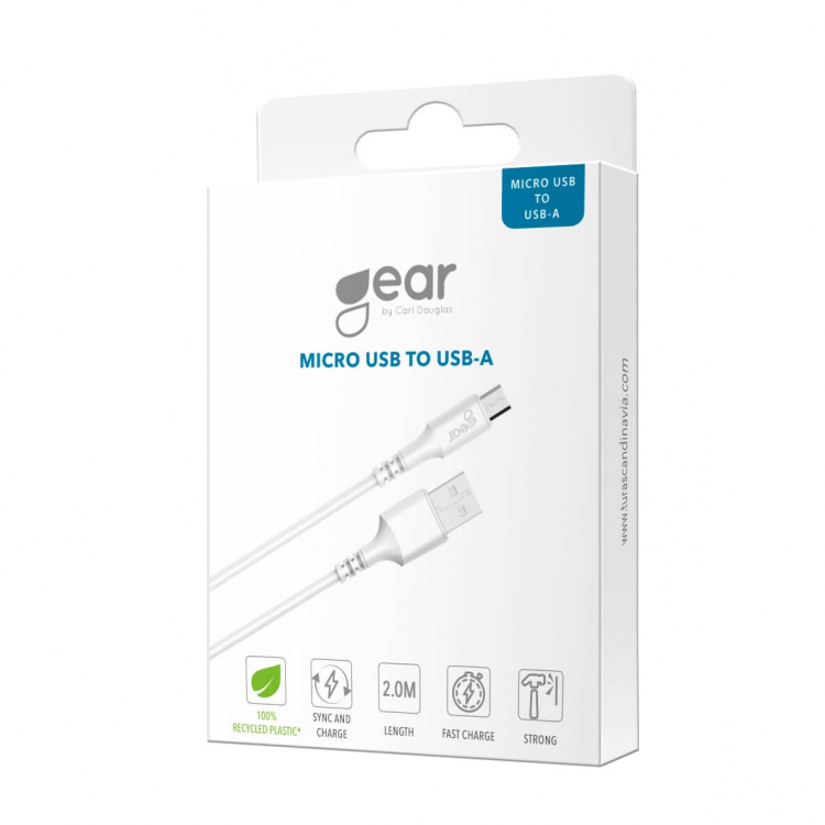 Gear Rund Laddkabel MicroUSB till USB-A 2m Vit Gear Rund Laddkabel MicroUSB till USB-A 2m Vit