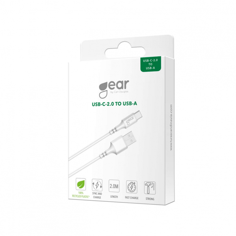 Gear Laddkabel USB-A till USB-C 2.0 2m Vit Rund Gear Laddkabel USB-A till USB-C 2.0 2m Vit Rund