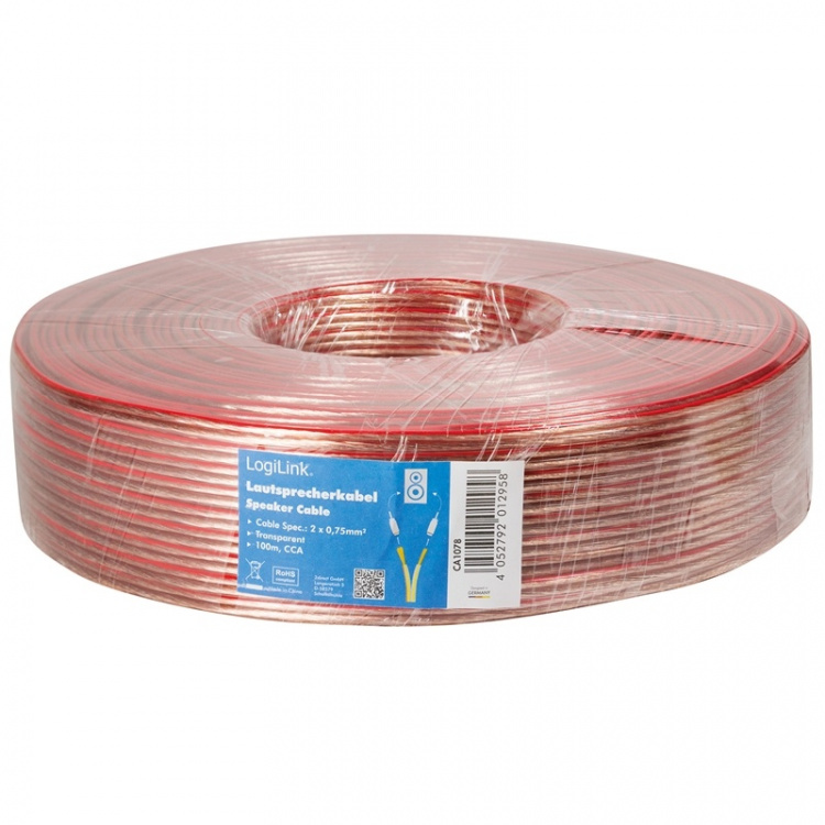 LogiLink Högtalarkabel 2x0,75 mm² 100m Transparent LogiLink Högtalarkabel 2x0,75 mm² 100m Transparent