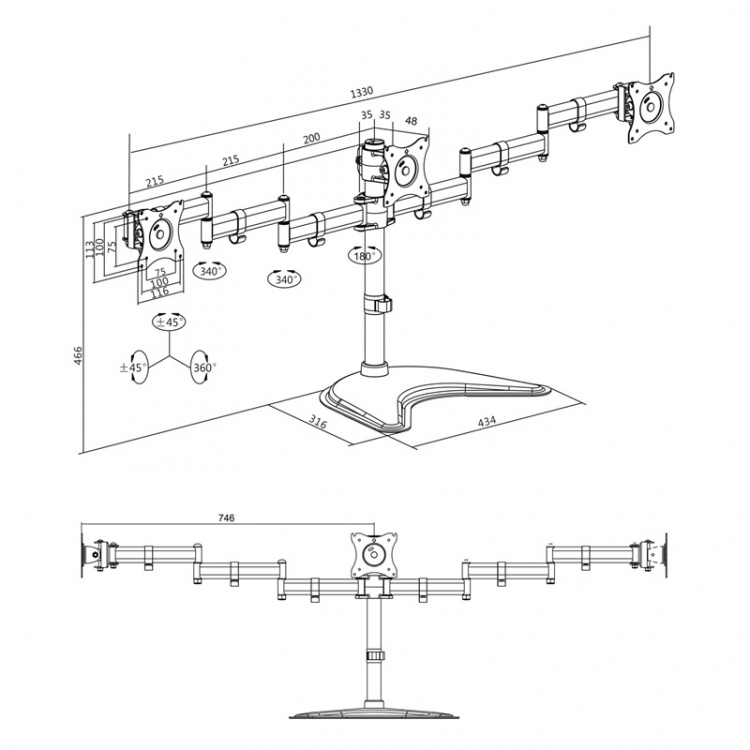 LogiLink Monitorställ/fot trippel 13-27 LogiLink Monitorställ/fot trippel 13-27