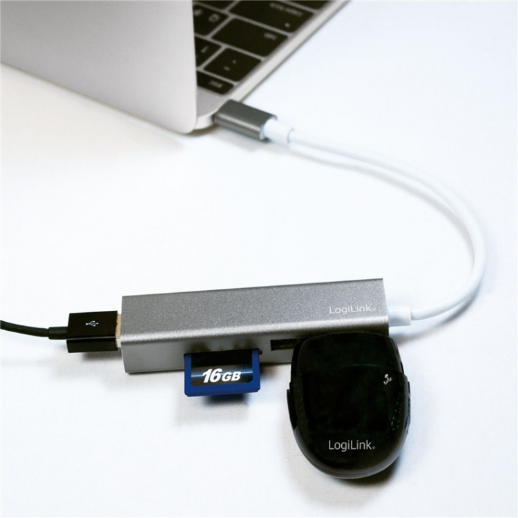 LogiLink USB-C Hub 3port+minneskortsläs