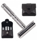 Parker A1-R 4 Piece Travel Safety Razor & Leather Pouch Parker A1-R 4 Piece Travel Safety Razor & Leather Pouch