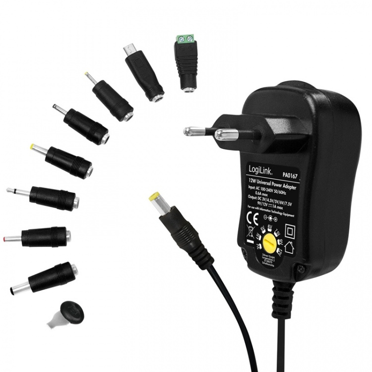 LogiLink Nätadapter 230V-> 3-12V 1A 12W