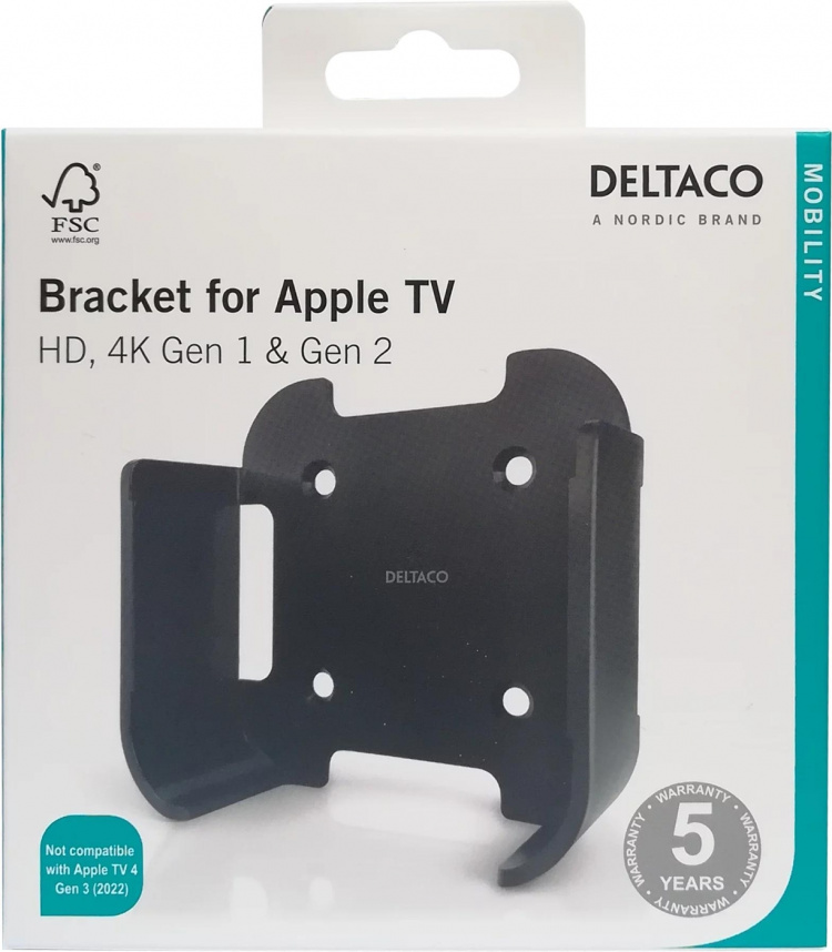 DELTACO Väggfäste för Gen 1 & Gen 2 Apple TV, svart DELTACO Väggfäste för Gen 1 & Gen 2 Apple TV, svart