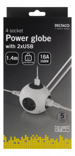 DELTACO Kulformat grenuttag, 2xUSB-A 5V 2,1A, 4xCEE 7/4, 1xCEE 7/7, vi