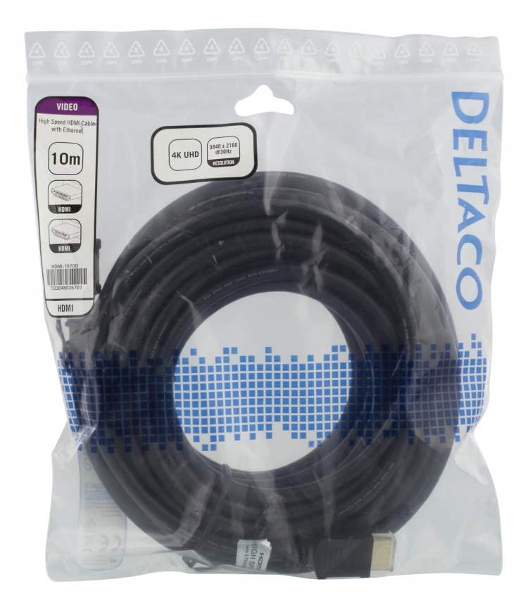 DELTACO High-Speed HDMI-kabel, 10m, Ethernet, 4K UHD, svart