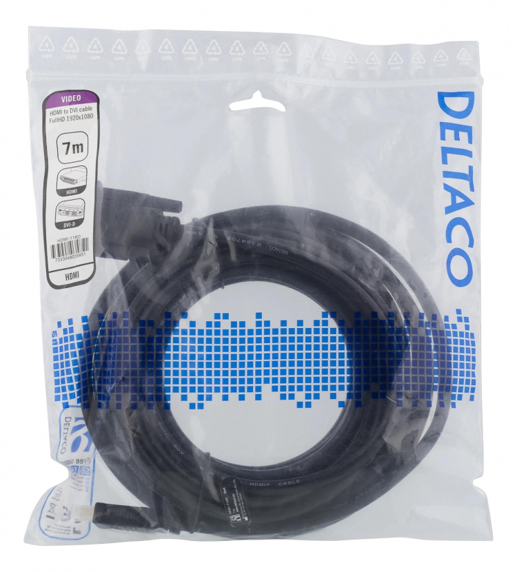 DELTACO HDMI till DVI-kabel, 7m, Full HD, svart