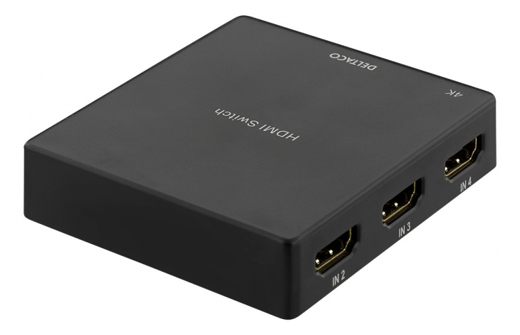 DELTACO HDMI Switch med fjärrkontroll, 4 källor, 4K-stöd, HDCP 1.4