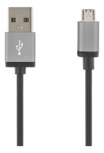 DELTACO USB-kabel, Tygklädd, Typ A ha - Typ Micro B, 1m, Svart DELTACO USB-kabel, Tygklädd, Typ A ha - Typ Micro B, 1m, Svart