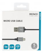 DELTACO USB-kabel, Tygklädd, Typ A ha - Typ Micro B, 1m, Svart DELTACO USB-kabel, Tygklädd, Typ A ha - Typ Micro B, 1m, Svart