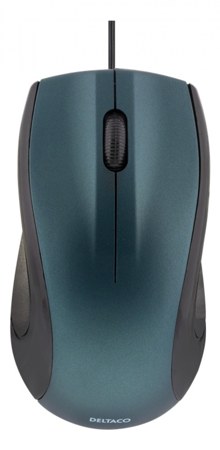 DELTACO trådad optisk mus, 3 knappar med scroll, 1200 DPI, blå
