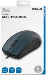 DELTACO trådad optisk mus, 3 knappar med scroll, 1200 DPI, blå