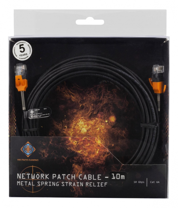 DELTACO GAMING Cat6A patchkabel, 10m, tunn kabel, svart DELTACO GAMING Cat6A patchkabel, 10m, tunn kabel, svart