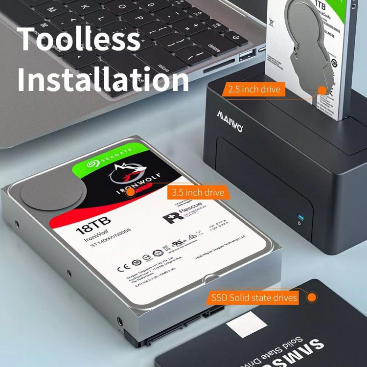 Extern hårddiskdocka, USB-B, 3,5