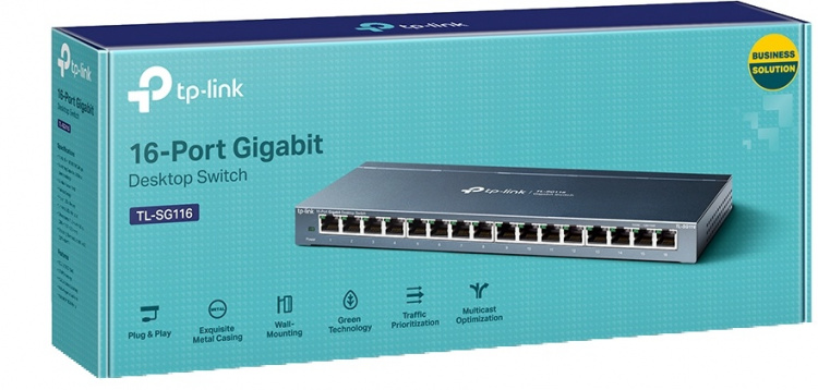 TP-LINK 16-portars skrivbordsswitch, Gigabit, plug and play, vit TP-LINK 16-portars skrivbordsswitch, Gigabit, plug and play, vit