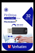 Verbatim PinStripe USB-minne, 32 GB, USB 3.0, utdragbar kontakt, svart