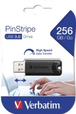 Verbatim PinStripe 256GB USB-minne, USB 3.0, skjut- och drag-funktion,