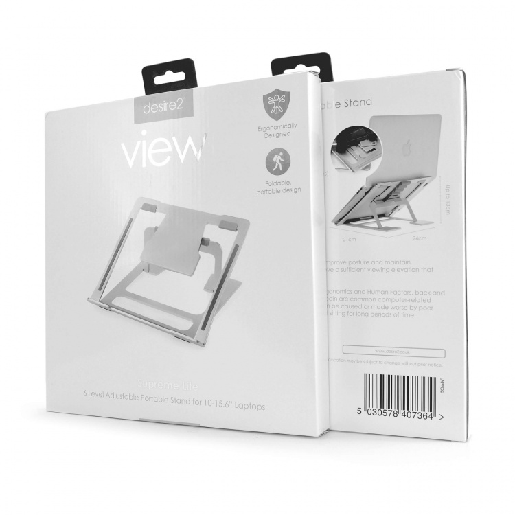 Desire2 Laptopställ Supreme Lite Portable 6 olika höjder Silver
