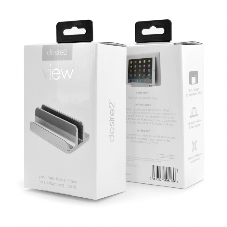 Desire2 Dubbelt Bordsställ för Tablets Mac/Ultrabooks Justerbar Aluminium Silver