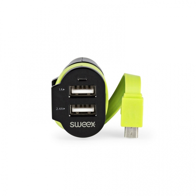 Sweex Billaddare 3-Utgångar 6 A 2 x USB / Micro USB Svart/Grön