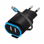 Forever USB-väggladdare, 2xUSB, 2,4A, inkl. micro-USB kabel, svart Forever USB-väggladdare, 2xUSB, 2,4A, inkl. micro-USB kabel, svart
