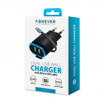 Forever USB-väggladdare, 2xUSB, 2,4A, inkl. micro-USB kabel, svart Forever USB-väggladdare, 2xUSB, 2,4A, inkl. micro-USB kabel, svart