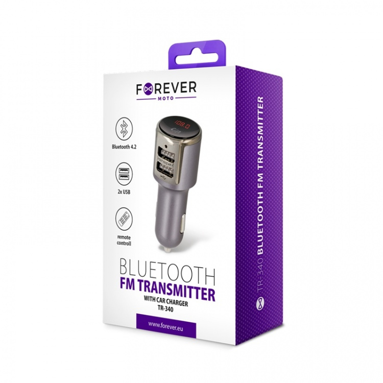 Forever FM-Sändare, Bluetooth, 2x USB-uttag, TR-340