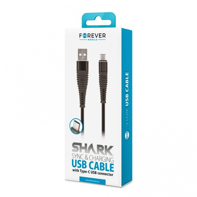 Forever Shark - USB typ-C kabel, svart Forever Shark - USB typ-C kabel, svart