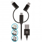 Forever 3in1 nylon microUSB + Lightning + USB typ-C Svart Forever 3in1 nylon microUSB + Lightning + USB typ-C Svart