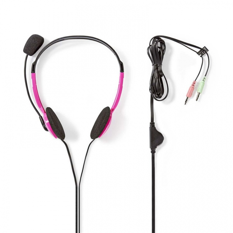 Nedis PC headset | On-Ear | Stereo | 2x 3.5 mm | Vikbara Mikrofon | Rosa Nedis PC headset | On-Ear | Stereo | 2x 3.5 mm | Vikbara Mikrofon | Rosa