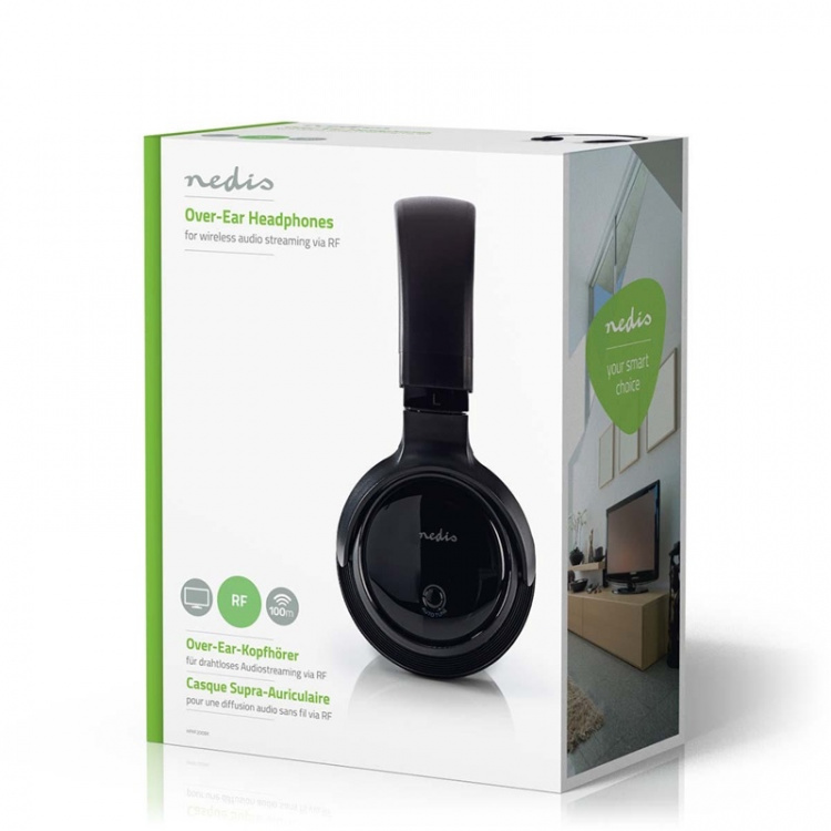 Nedis Trådlösa TV-hörlurar | RF | On-Ear | Maximal batteritid: 11 timmar | 100 m | Digitalt ljud | Batteri docka | Svart