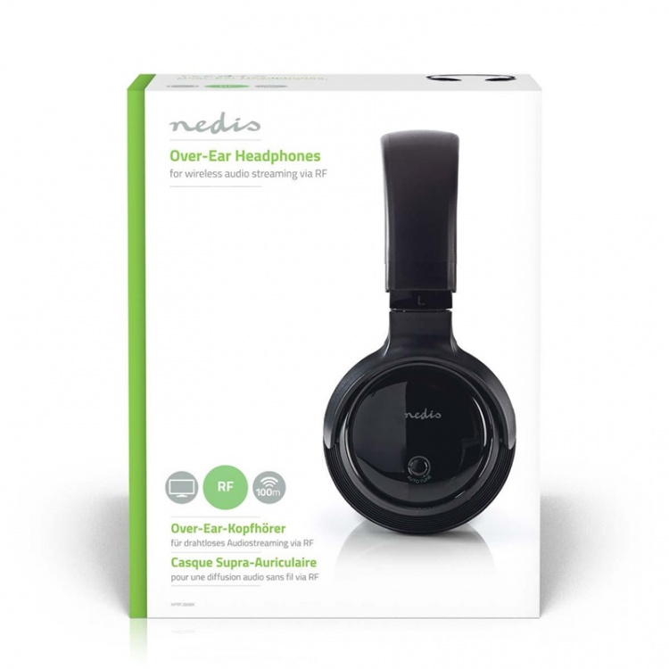 Nedis Trådlösa TV-hörlurar | RF | On-Ear | Maximal batteritid: 11 timmar | 100 m | Digitalt ljud | Batteri docka | Svart