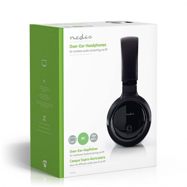 Nedis Trådlösa TV-hörlurar | RF | On-Ear | Maximal batteritid: 11 timmar | 100 m | Digitalt ljud | Batteri docka | Svart